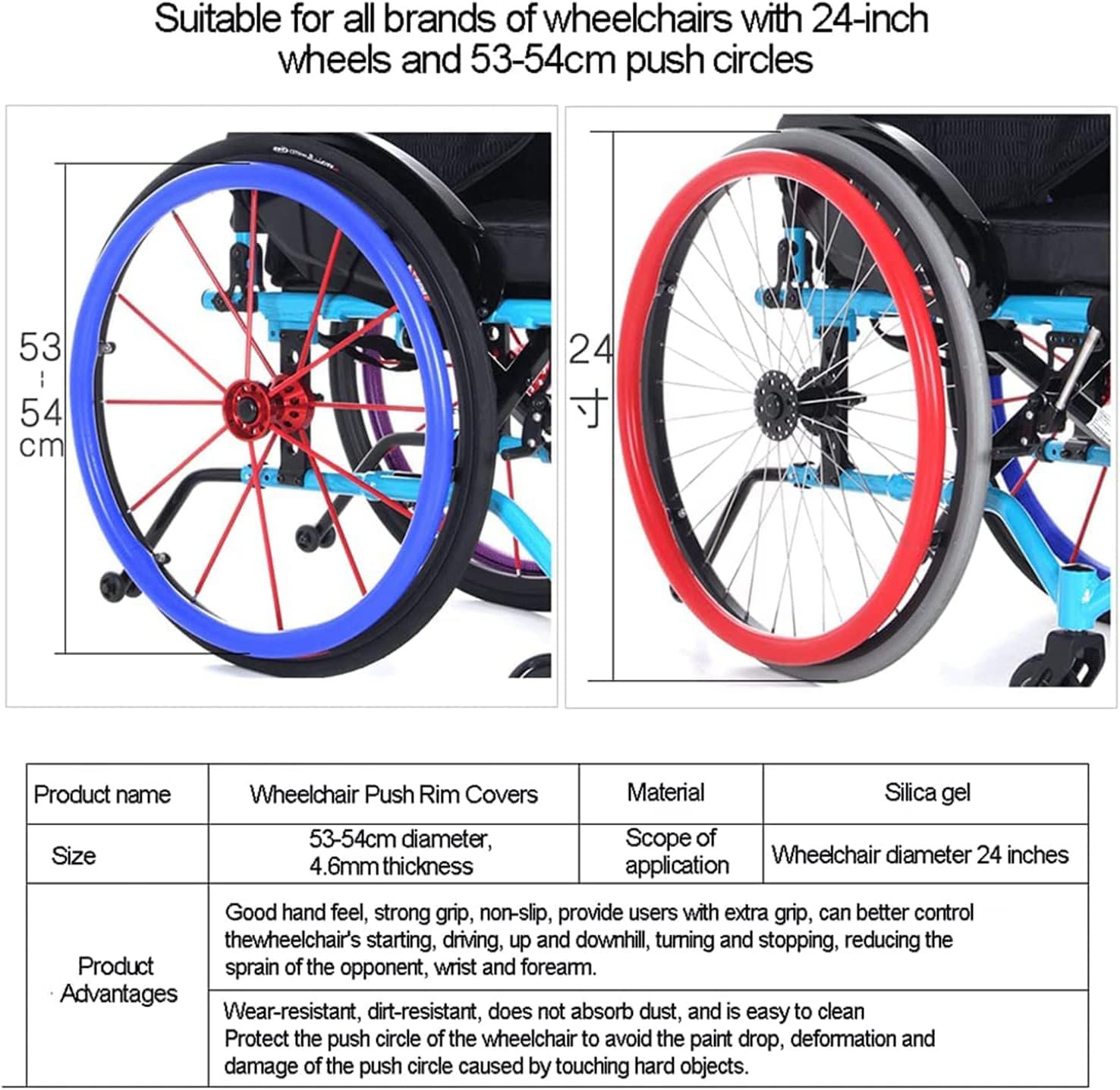 24-Inch Wheelchair Push Rim Covers - Silicone Hand Grips for Sports Wheelchairs | Wear-Resistant, Improved Grip & Traction | Ideal for Daily Use, Outdoor Activities & Sports Performance