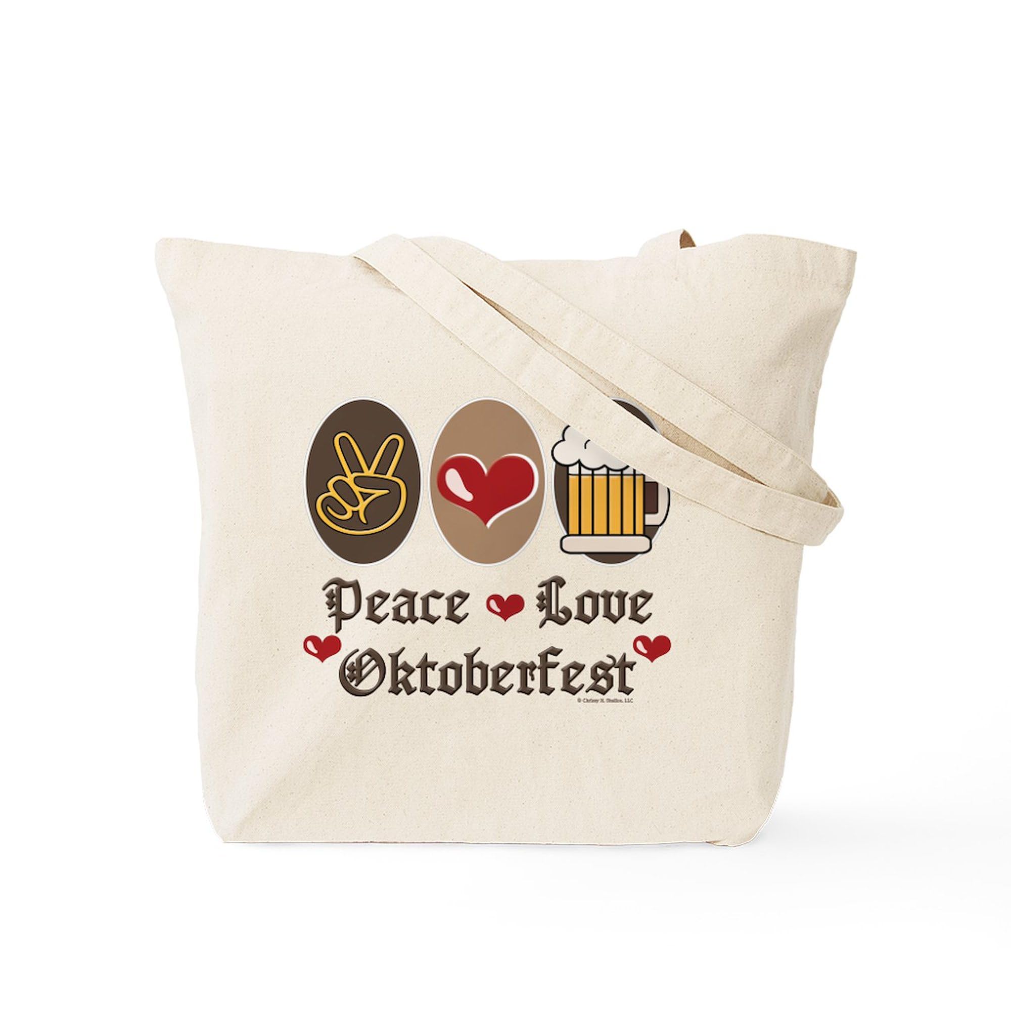 Peace Love Oktoberfest Natural Canvas Tote Bag - Eco-Friendly Reusable Shopping Bag for Groceries, Beach & Festival Use