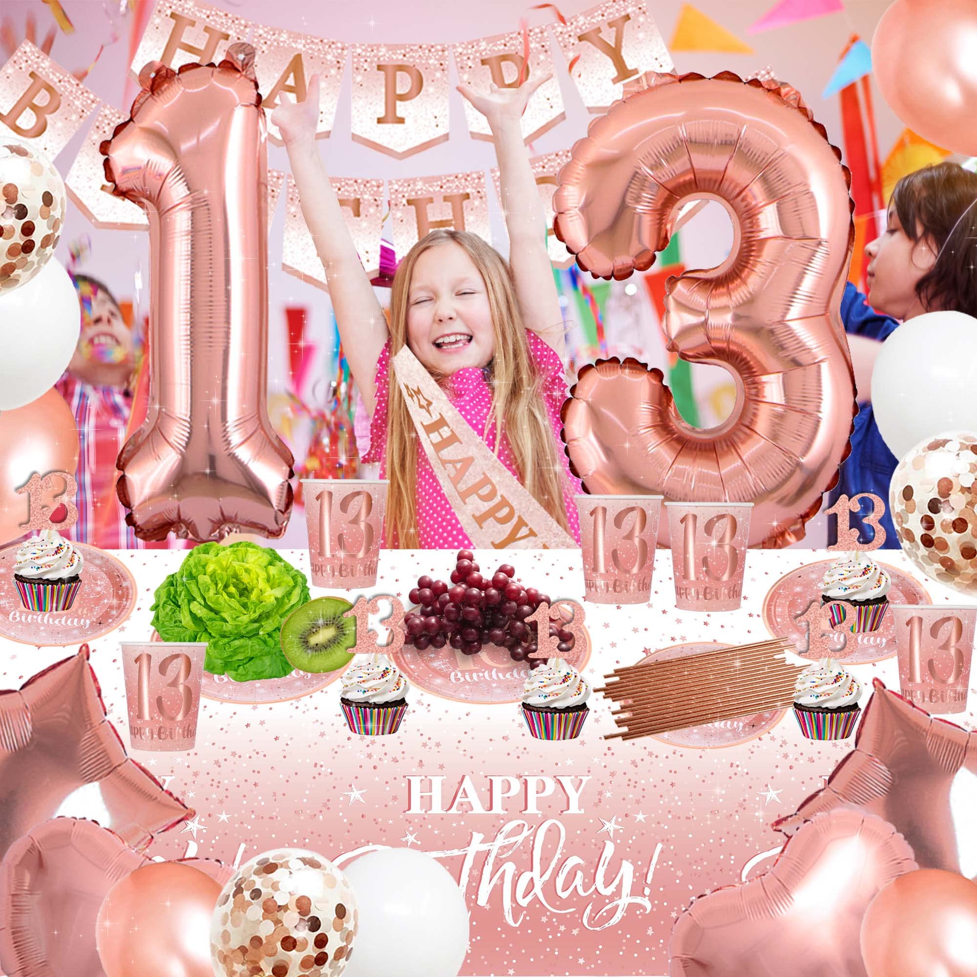 Rose Gold 13th Birthday Party Decorations for Girls - Happy Birthday Banner, Balloons, Backdrop | Perfect for Teen Birthday Celebrations, Sweet 16 Parties & Special Occasions