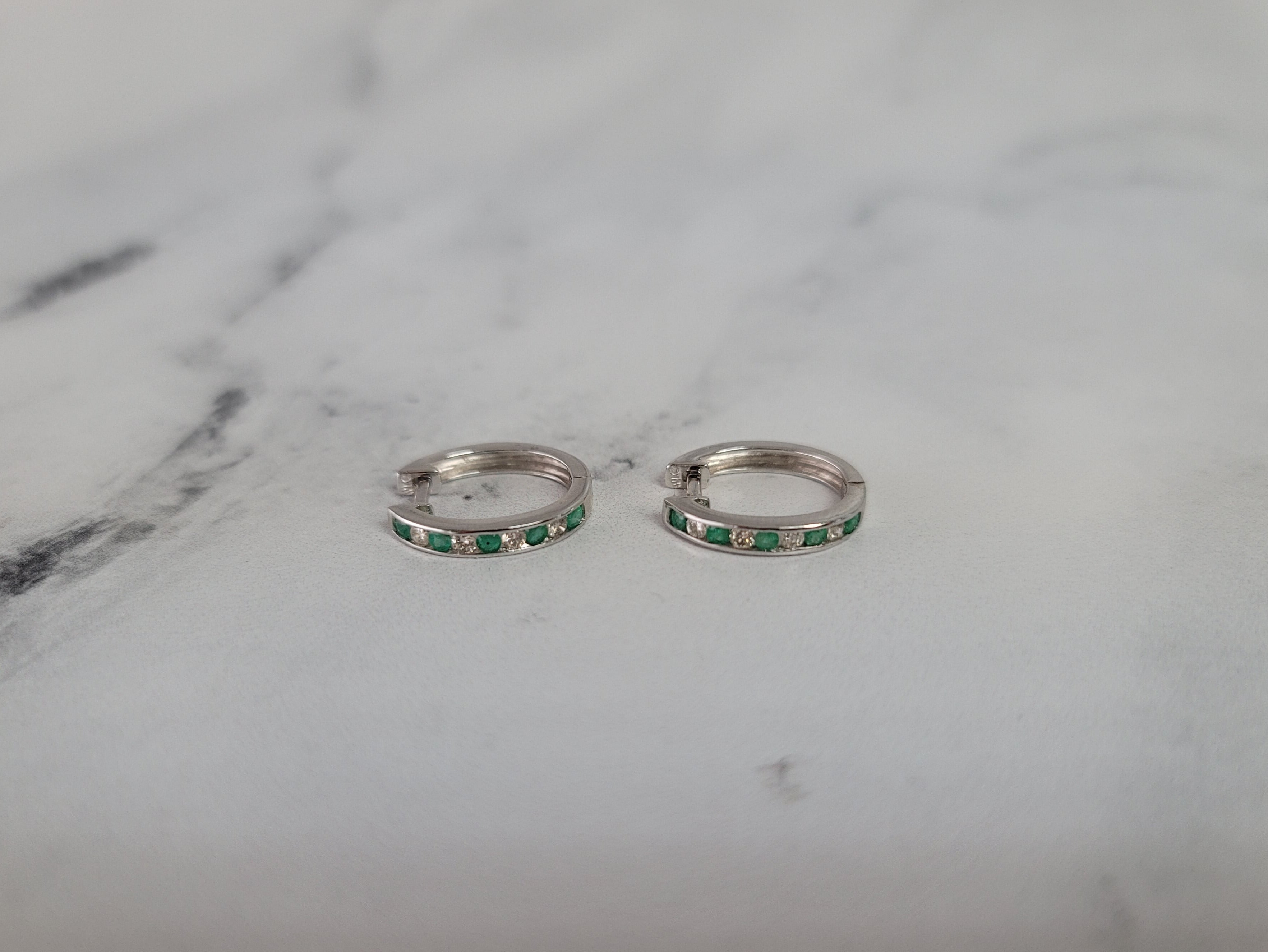 14K White Gold Emerald and Diamond Hoop Earrings 0.51cttw - Elegant Dangle Earrings for Women, Perfect for Weddings, Parties & Special Occasions