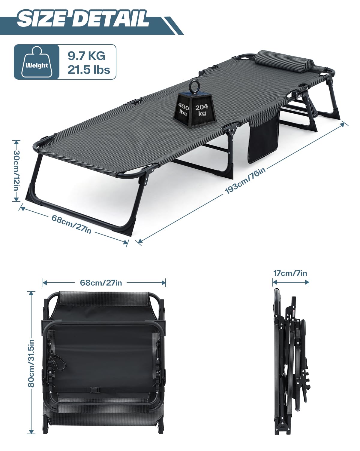 **Sportneer Heavy Duty Camping Cot for Adults - 450 LBS Capacity, Portable Folding Bed with Padded Mattress - Perfect for Camping, Tent, Office, Outdoor Travel & Sleepovers**
