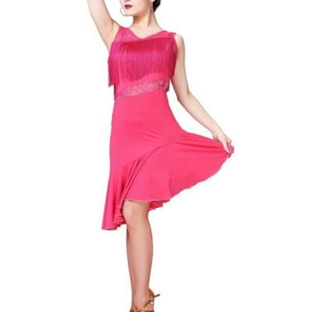 Elegant Women's Hollow Out Lace Ballroom Dance Dress with Tassels - Professional Latin Dancewear for Salsa, Cha Cha, Practice & Performances | Breathable Performance Dress with Built-in Shorts for Comfort & Style