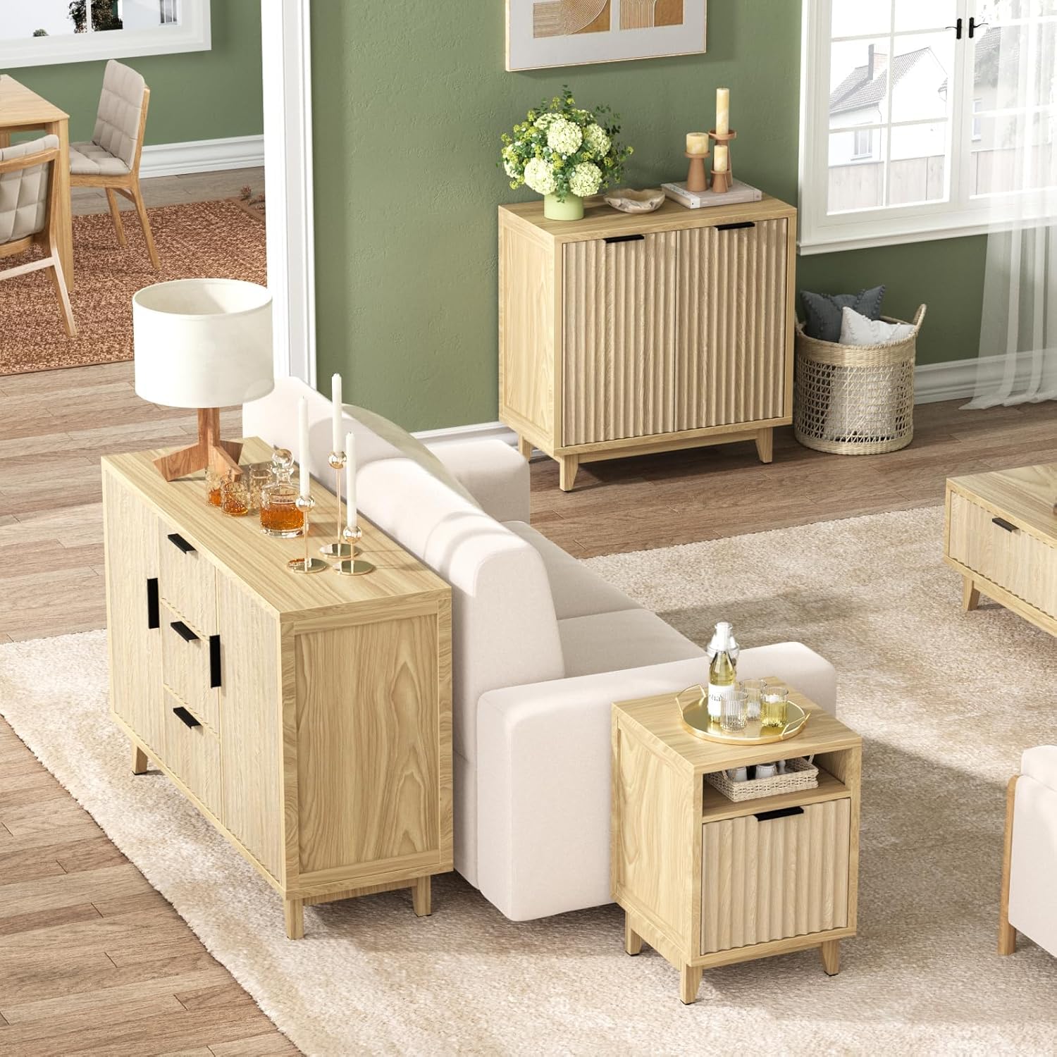 Mid Century Modern Fluted Sideboard Buffet Cabinet with 2 Doors & Adjustable Shelves - Multifunctional Storage Console Table for Living Room, Kitchen, Entryway - Perfect for Dining Room Storage, Hallway Organization & Home Decor