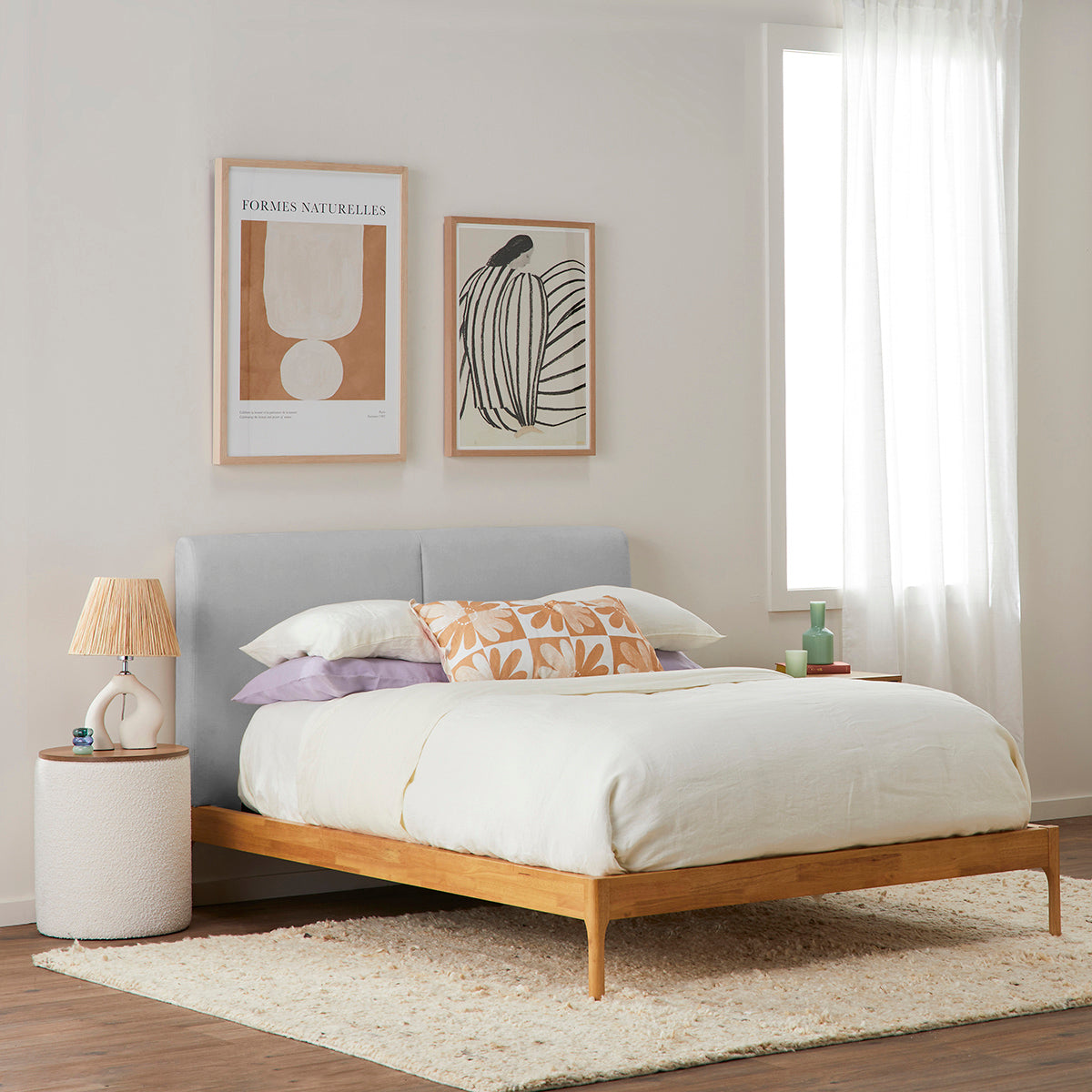 Austen Double Bed Frame - Queen Size Wooden Platform Bed with Headboard - Sturdy & Modern Design for Bedroom, Guest Room, or Dorm