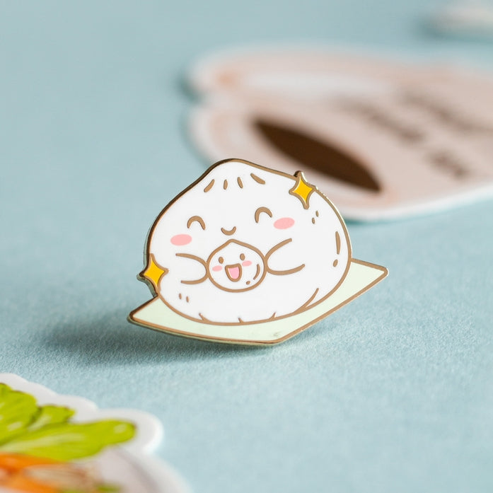 Cute Big and Little Bao Enamel Pins - Chinese Steamed Bun Lapel Pins for Backpacks, Jackets, and Gifts - Kawaii Foodie Accessories for Anime Fans & Collectors