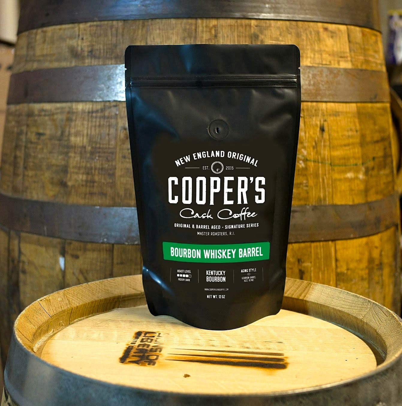 Bourbon Barrel Aged Coffee - Dark Roast Colombian Beans - 5lb for Home Brewing
