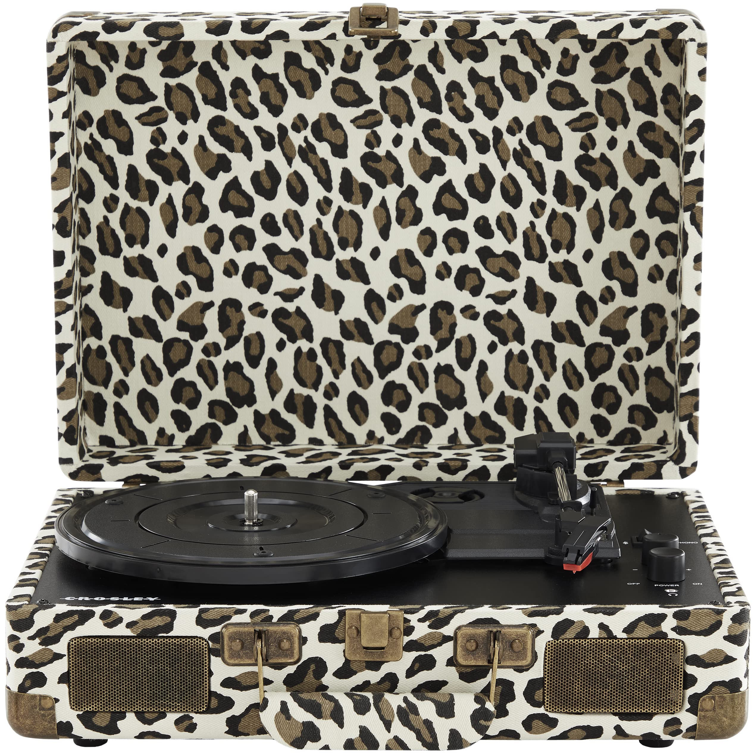 Crosley CR8005F-LP Cruiser Plus Vintage 3-Speed Bluetooth Suitcase Turntable with Vinyl Record Player - Leopard Print | Perfect for Home, Office & Travel Music Listening