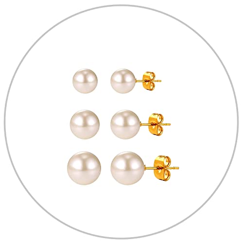 14. 3 Pairs Pearl Earrings Set - Gold Stud