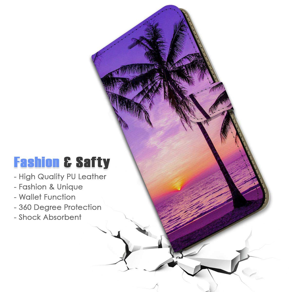Premium Flip Wallet Phone Case for iPhone Xs Max - Twilight Beach Sea Palm Design (A24194) | Slim Protective Cover with Card Slots for Everyday Use & Travel