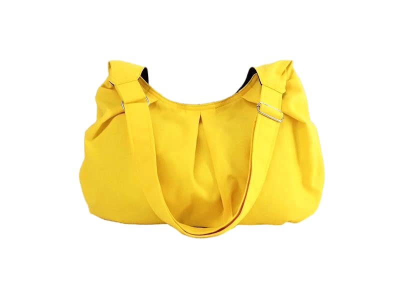 Handmade Boho Canvas Shoulder Bag - Adjustable Straps & Pleated Design - Yellow Cotton Crossbody Purse for Women - Perfect for Travel, Shopping & Everyday Use