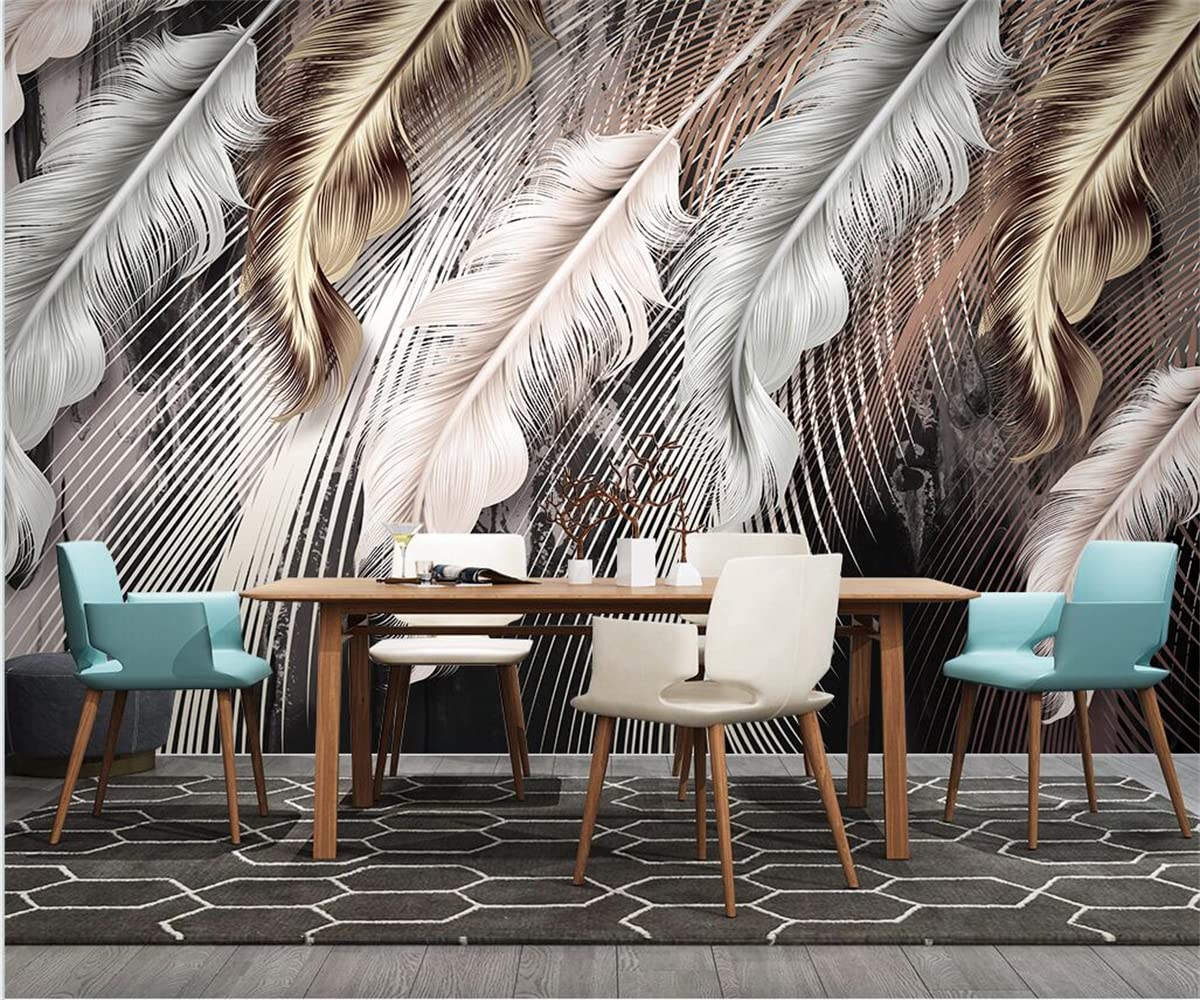 Nordic Modern Minimalist Art Print Wall Mural - Light Luxury Feather Line Background Wallpaper - Eco-Friendly Home & Office Decoration for Living Room, Bedroom, Shelves - 157.5x110.3 inches (WxH) - Perfect for Contemporary Spaces & Interior Design