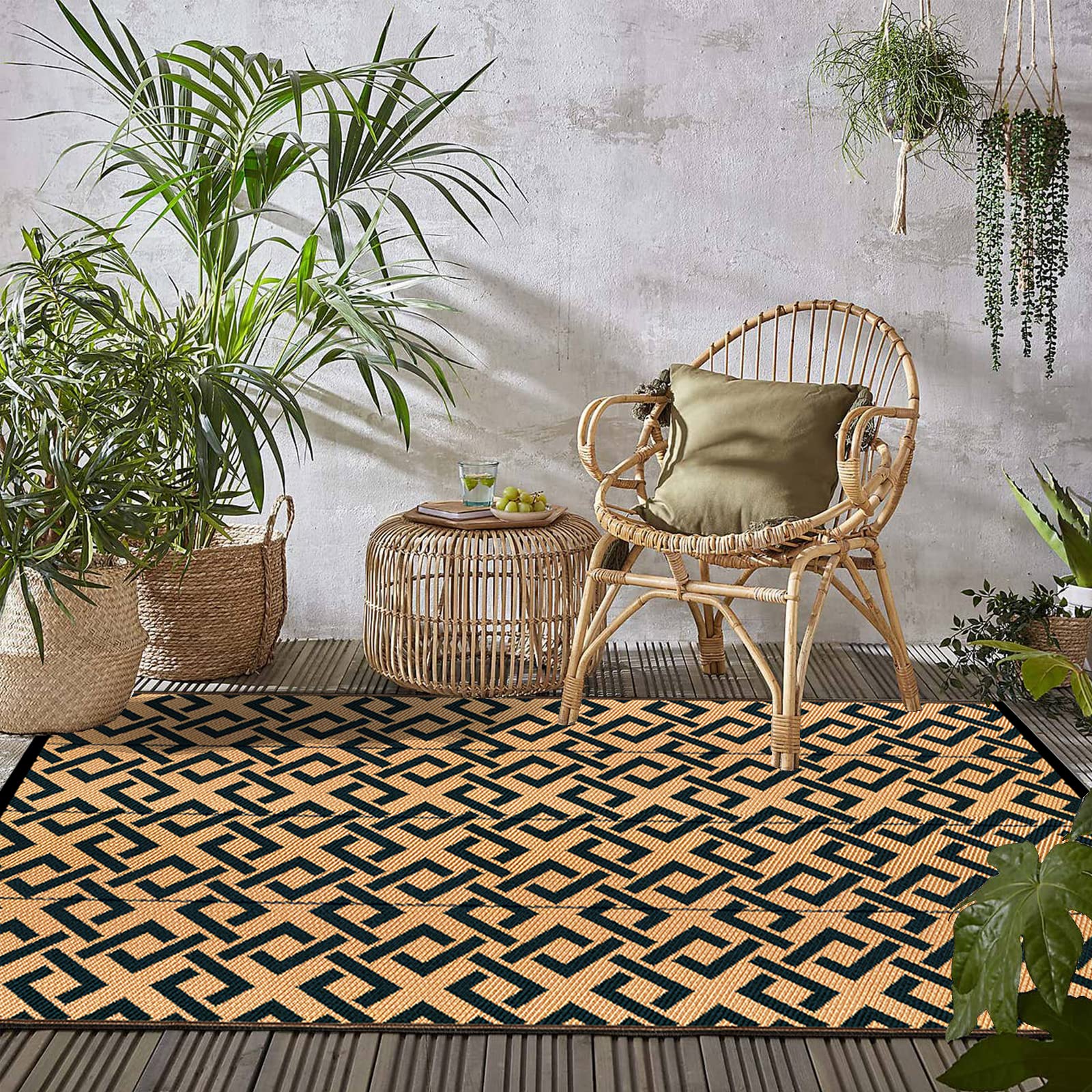 Sapsisel 5' x 7' Reversible Waterproof Outdoor Rug - Durable Plastic Straw Patio Mat for Camping, Backyard, Deck, RV, Picnic & Pool Areas | Perfect for Outdoor Entertaining and Relaxation