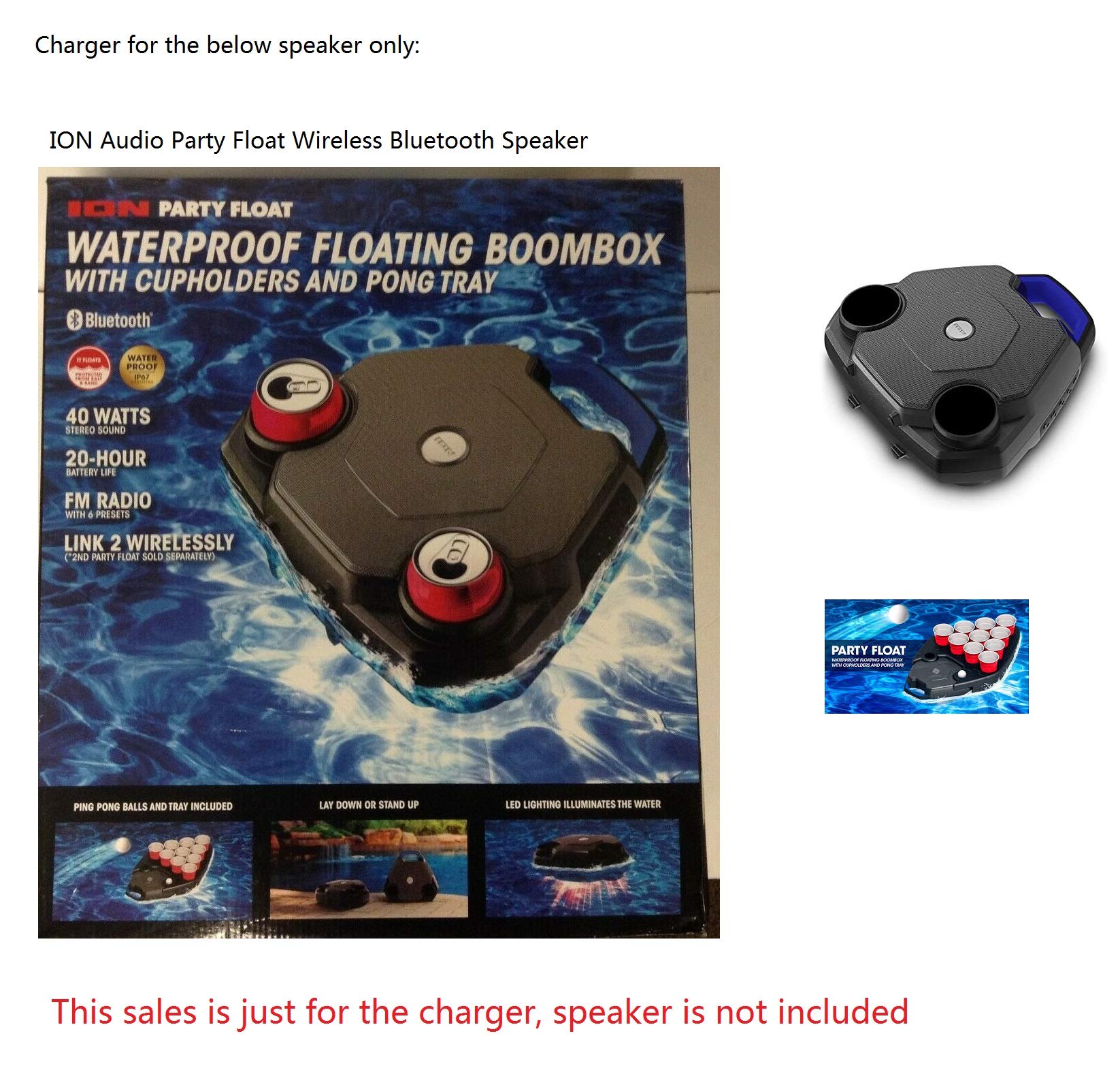 ION Audio Party Float Wireless Bluetooth Speaker Charger - Replacement Power Adapter for Pool, Beach & Outdoor Parties