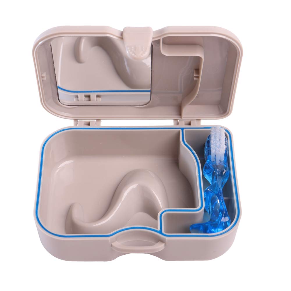 Denture Storage Box with Mirror & Brush - Travel & Daily Care
