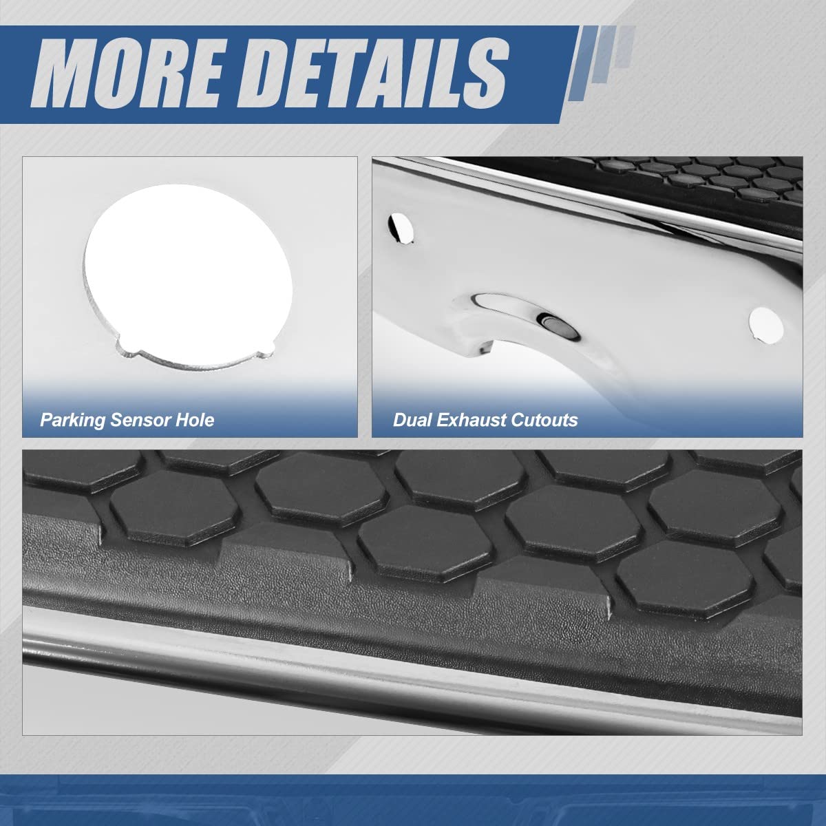 Auto Dynasty Rear Bumper Step Pad for 2009-2019 Dodge Ram 1500 - Chrome Protector Cover with License Plate Lights, Parking Sensor Holes & Dual Exhaust Cutouts (CH1103119) - Perfect for Truck Protection & Off-Road Adventures