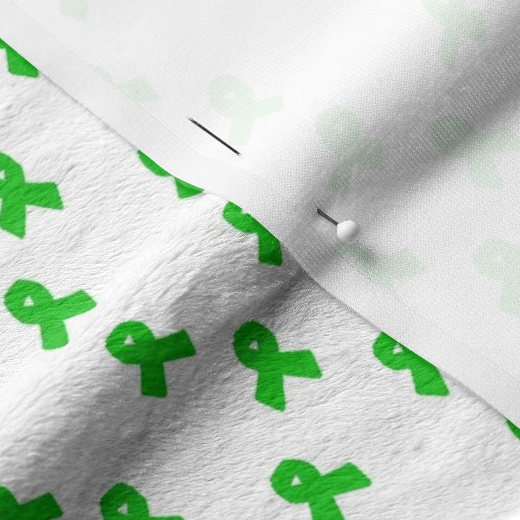 Green Cancer Awareness Printed Minky Fabric Fat Quarter - Soft Plush Material for Sewing Baby Blankets, Quilt Backing & DIY Projects - Perfect for Crafting, Home Decor & Gift Making