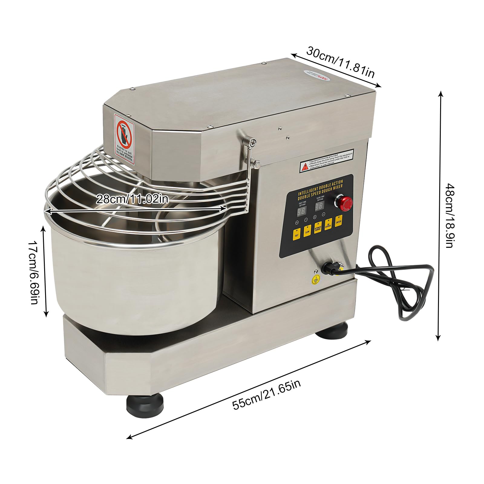750W 12Qt Commercial Food Mixer with Timer - Heavy Duty Stainless Steel Dough Kneading Machine for Bakery, Pizzeria & Restaurant - Perfect for Mixing Dough, Jams, Batters & More (110V)
