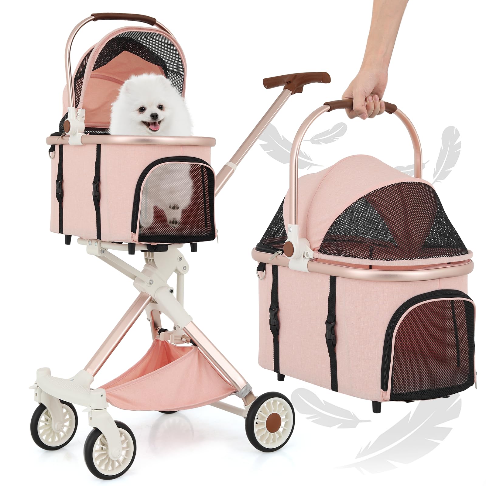 MoNiBloom 3-in-1 Pet Stroller with Adjustable Handle - Jogging Stroller for Dogs & Cats, Detachable Carrier & Lightweight Aluminum Frame - Soft Pink | Perfect for Outdoor Walks, Park Visits & Vet Trips