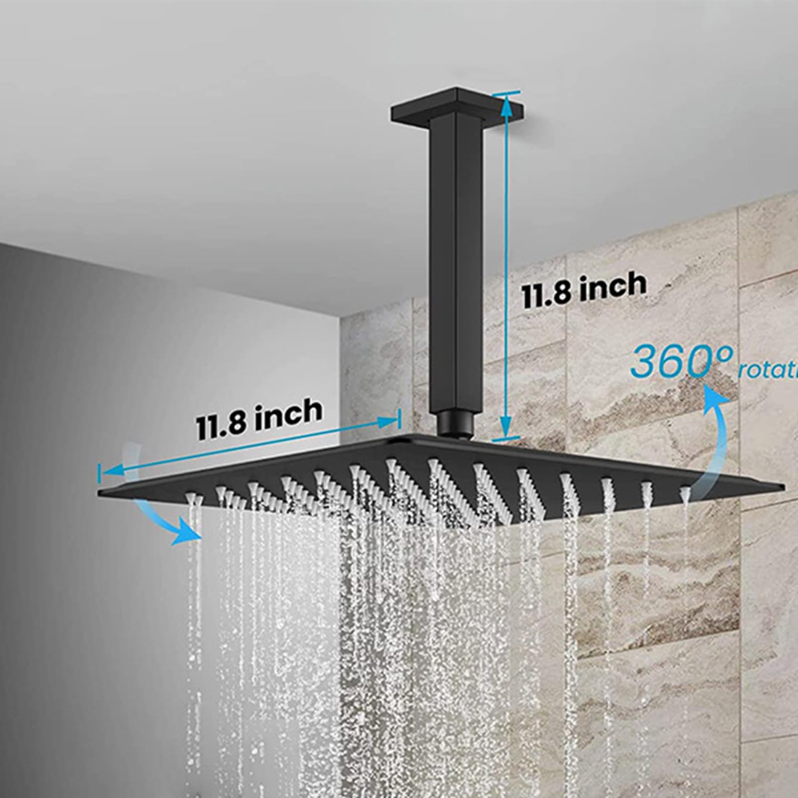 XIAOXSIO Single Handle Black Shower Column Mixer Set with 12 Inch Rain Shower Head Kit - Perfect for Modern Bathroom Renovation & Luxury Spa Experience