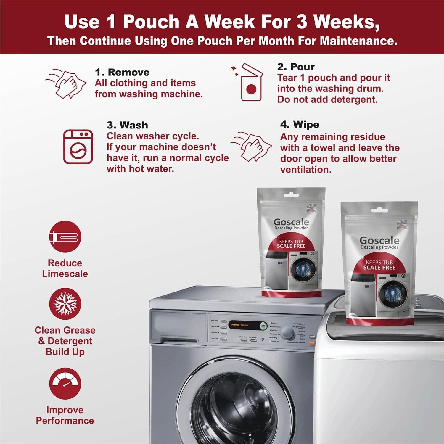 LG Washing Machine Descaler Powder - Compatible with Front Load & Top Load LG Washers, 100g Drum Cleaner (Pack of 3) | Removes Limescale & Odors for Fresh Laundry