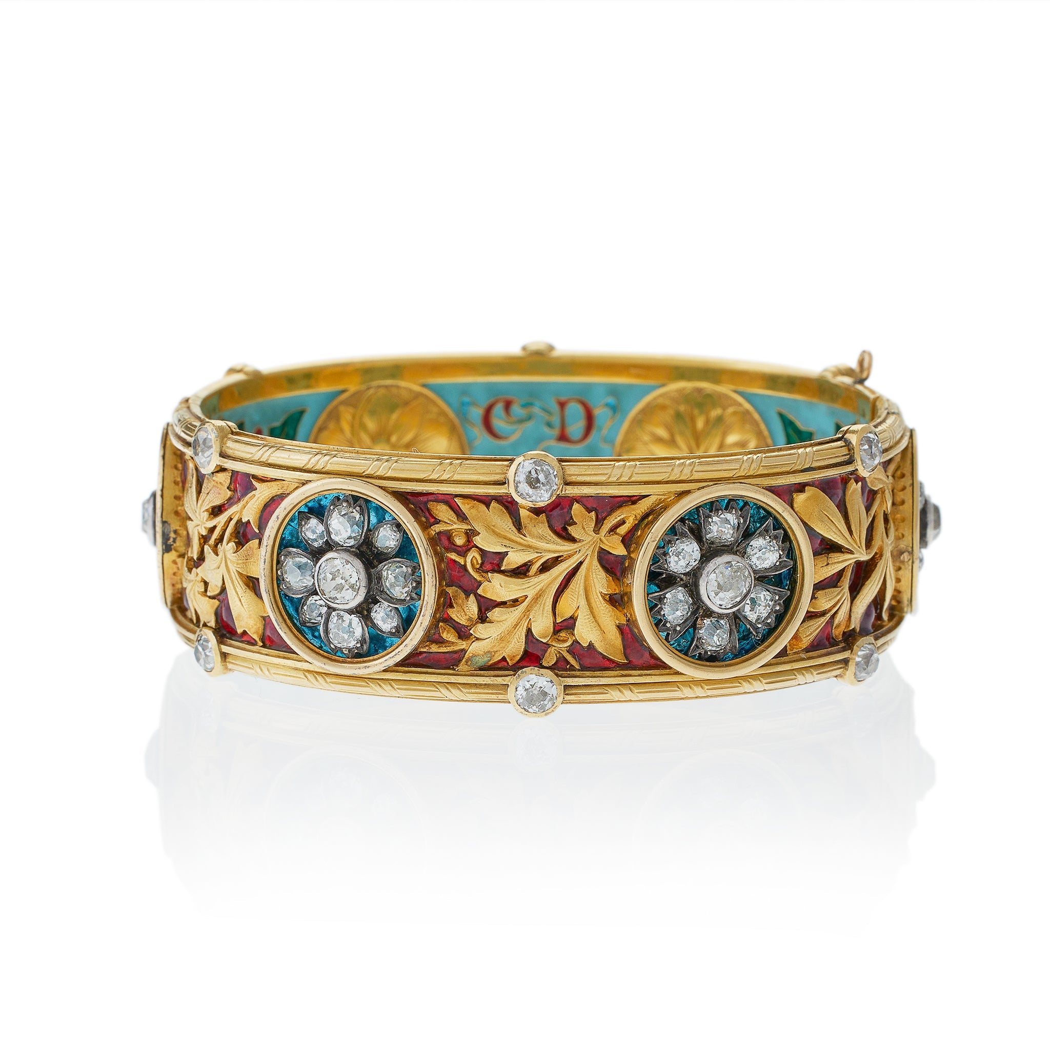 Bapst & Falize Paris Diamond & Enamel Bangle Bracelet - Vintage Luxury Jewelry for Women, Elegant Gift for Anniversary & Special Occasions