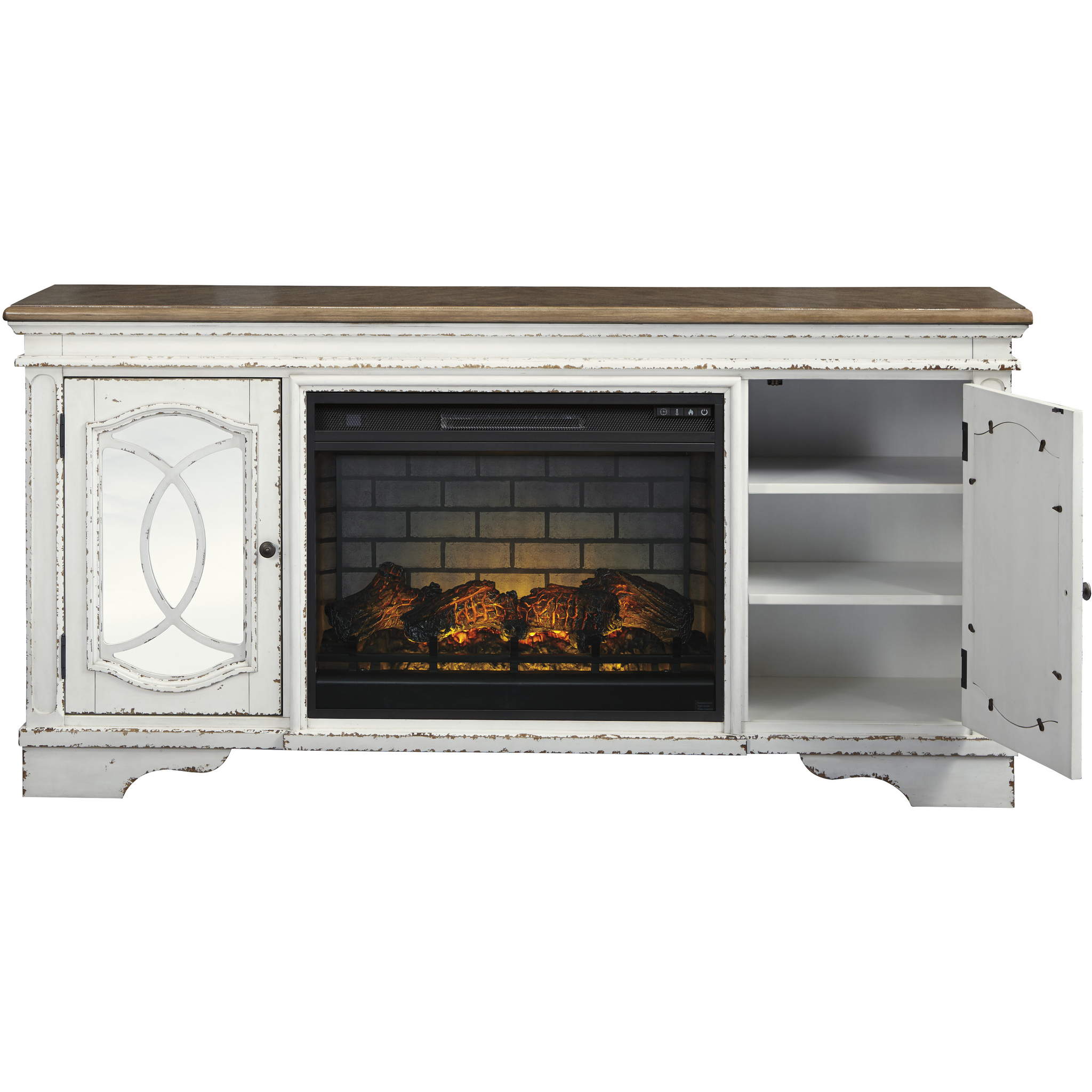 Modern Realyn TV Stand with Electric Fireplace - 60 Inch Entertainment Center for Living Room, Bedroom - Rustic Wood Design with Storage Shelves & Cabinets - Perfect for Home Theater & Cozy Winter Nights