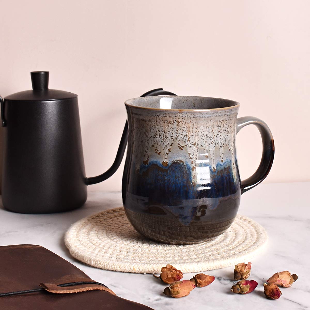 Bosmarlin Large 21 Oz Ceramic Coffee Mug - Big Tea Cup for Office & Home Use - Dishwasher & Microwave Safe - Perfect for Hot Drinks, Soups, and Breakfast Cereals