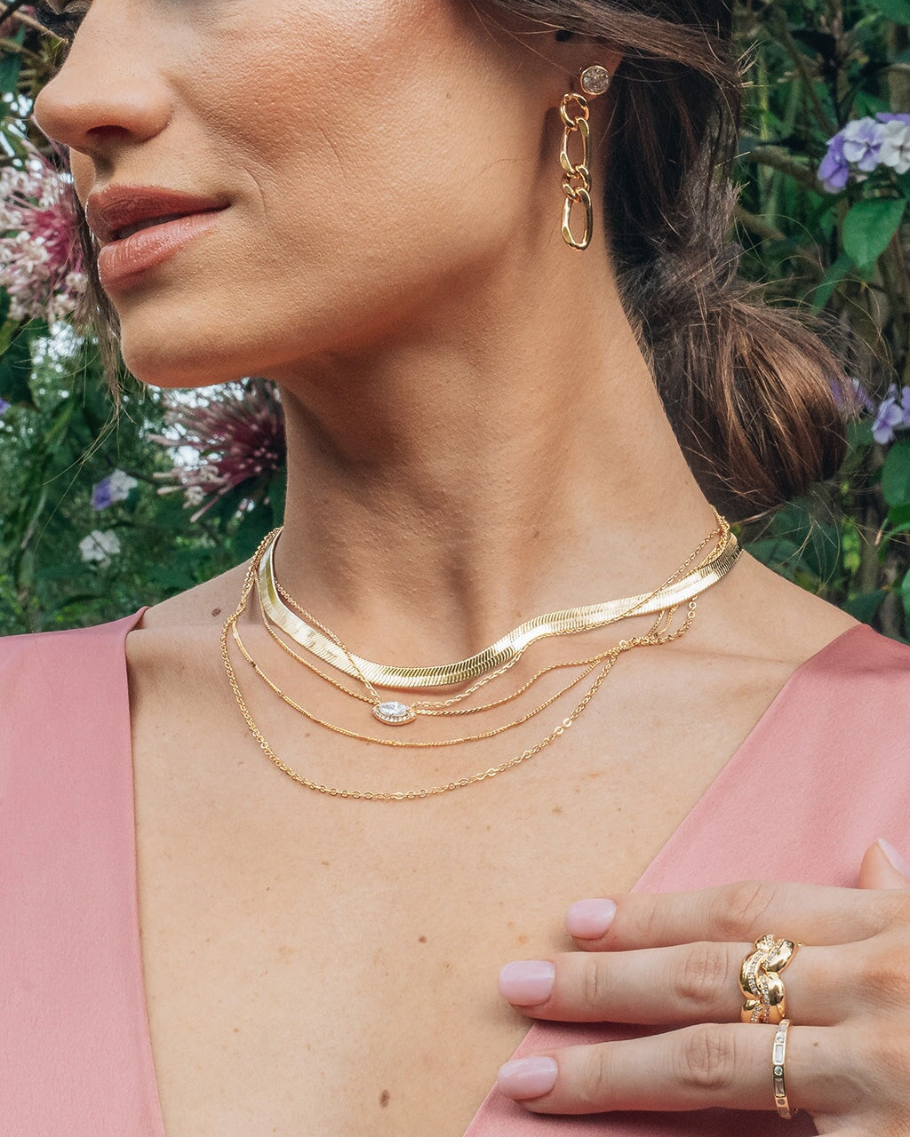 Elegant Herringbone Chain Necklace for Women - 14K Gold Plated Stainless Steel Layered Necklace - Perfect for Everyday Wear, Parties & Gifts