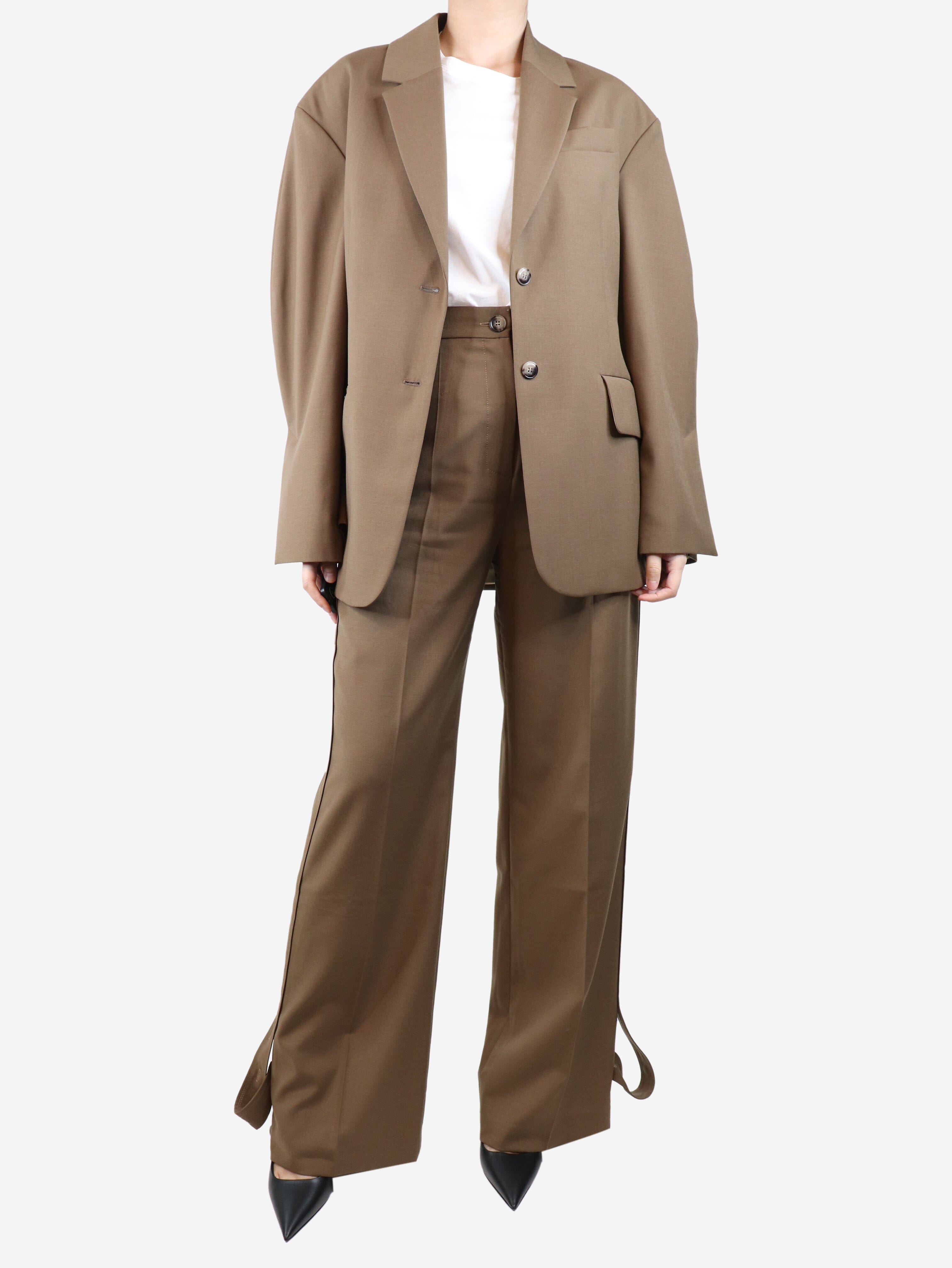 Stylish Brown Belted Jacket and Trouser Set for Women - Size XS | Perfect for Office Wear, Casual Outings & Fall Fashion