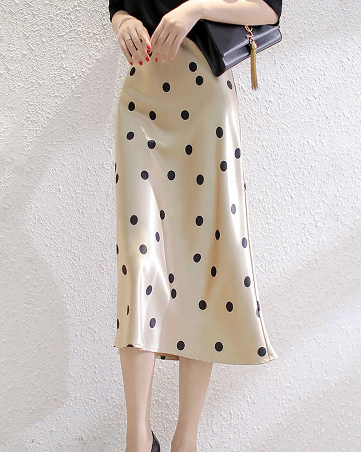 Polka Dot Silk Midi Skirt - Elegant Floral Print A-Line Skirt for Women | Perfect for Office, Party & Date Night Outfits