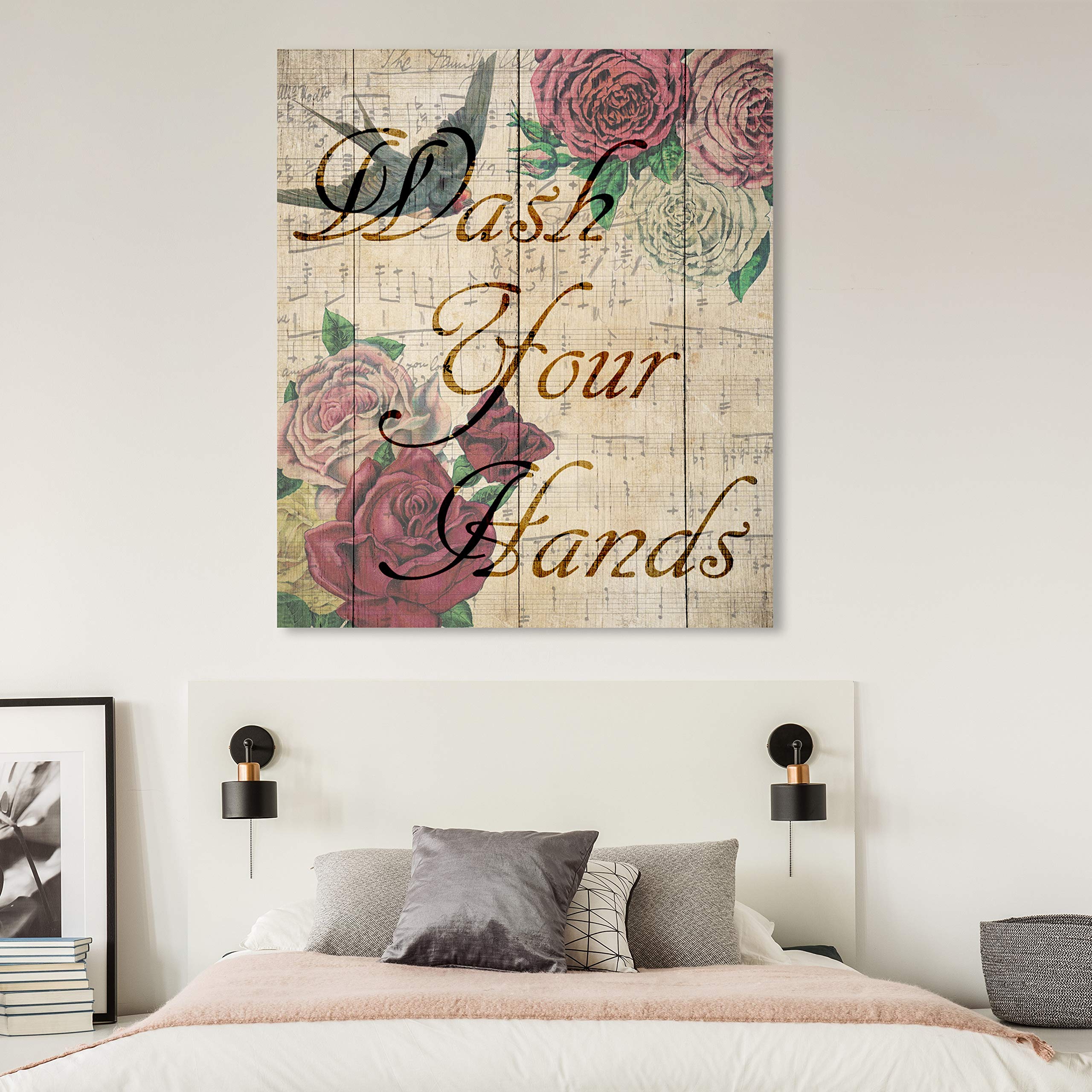 Oliver Gal Artist Co. Wash Your Hands Bathroom Wall Art Canvas Print - 30x36 Inch Brown & Red Home Decor for Bathroom, Spa, or Powder Room