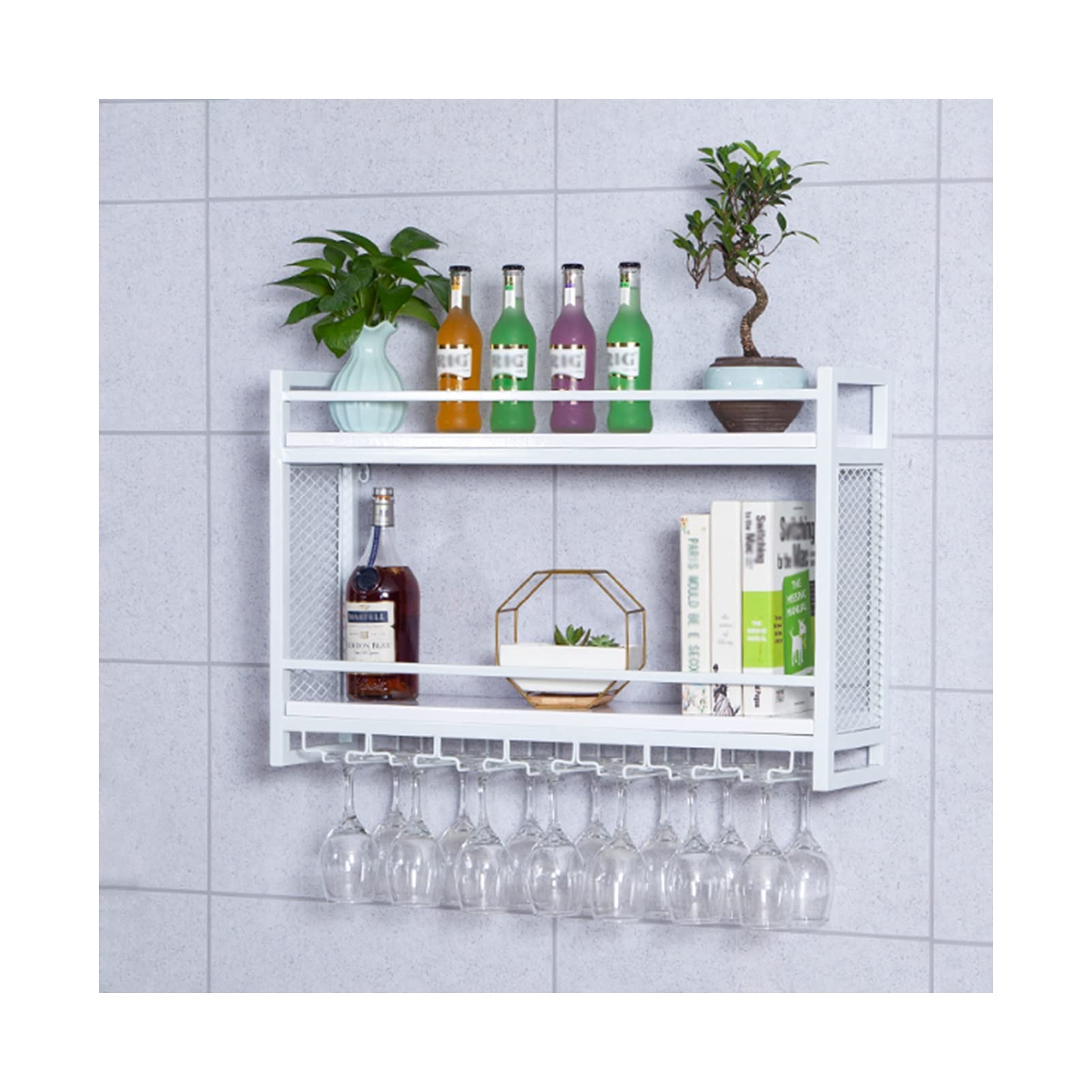 Modern Wall Mounted Wine Glass Rack Shelf with Bottle Holder - Floating Shelves for Wine Storage & Display - Perfect for Kitchen, Dining Room, Bar Decor & Entertaining Guests