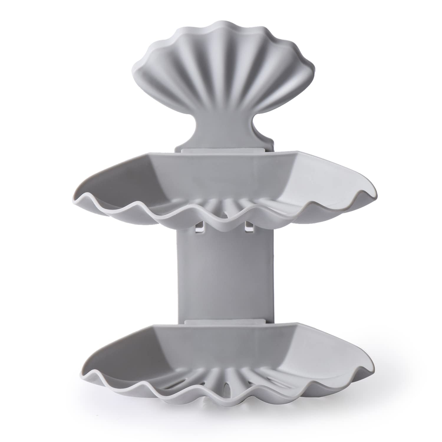 Shell Shaped Soap Dish Holder - Wall Mounted Self Draining Soap Tray for Shower & Bathroom, Grey Plastic Adhesive Soap Shelf with Drainage Holes | Perfect for Bathroom Organization, Shower Storage & Keeping Soap Dry