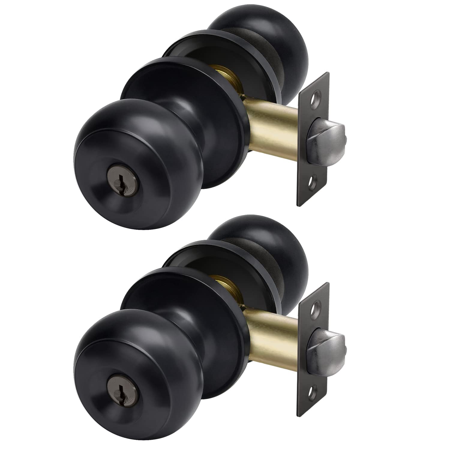 Matte Black Entry Door Knob with Lock - 2 Pack for Front/Back Doors