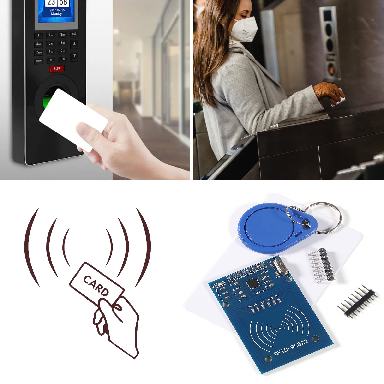5PCS RFID Kit - Mifare RC522 Reader Module with S50 White Card & Key Ring for Access Control, Security Systems & DIY Projects