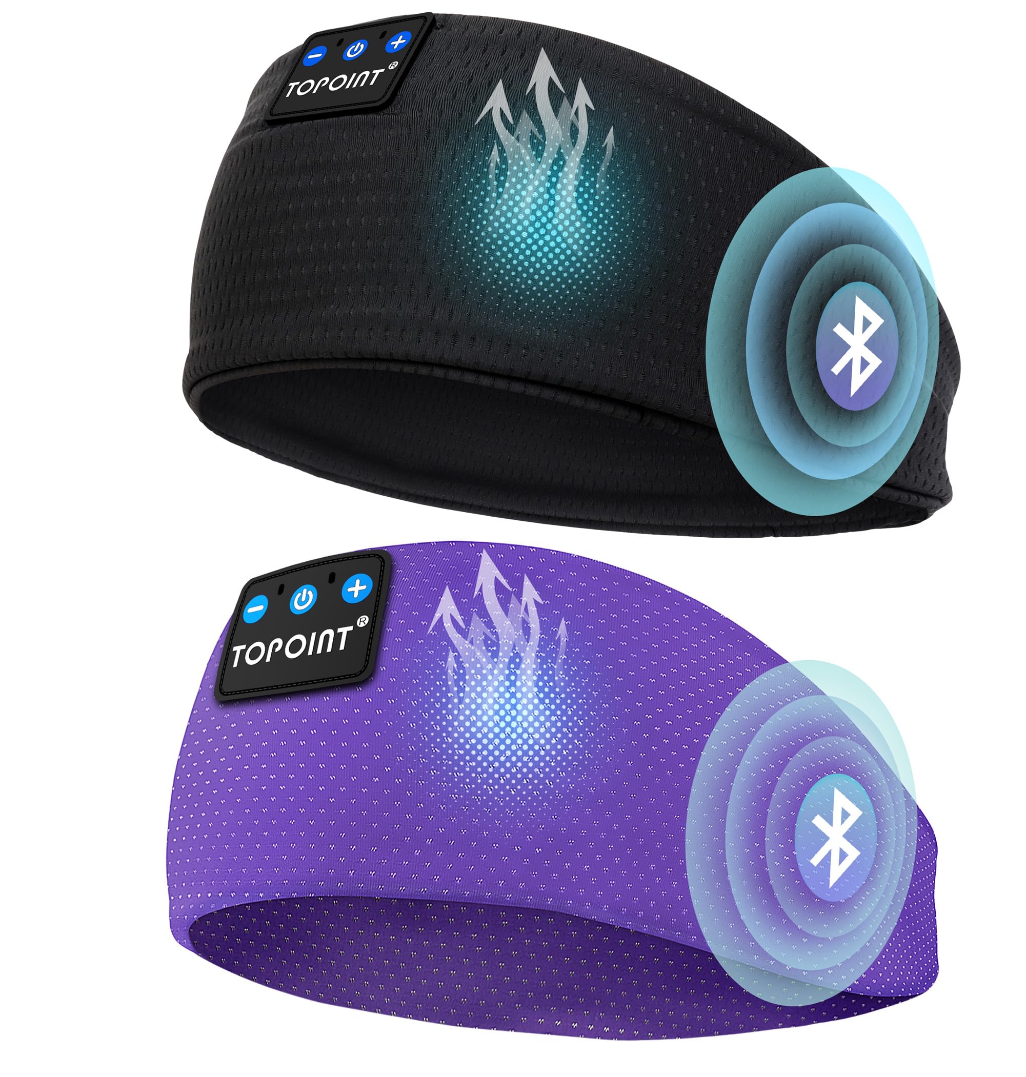 Topoint Bluetooth 5.4 Sleep Headphones Headband - Wireless Sports Headband with Built-in Earphones for Women & Men, USB-C Charging - Perfect for Yoga, Jogging, Workout, Meditation, Air Travel & Insomnia Relief