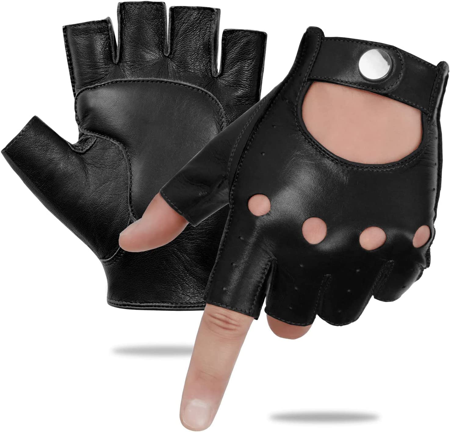 GSG Men's Fingerless Leather Gloves for Driving, Cycling & Motorcycle - Breathable Half Finger Unlined Gloves for Comfort & Grip - Perfect for Commuting, Road Trips & Outdoor Sports