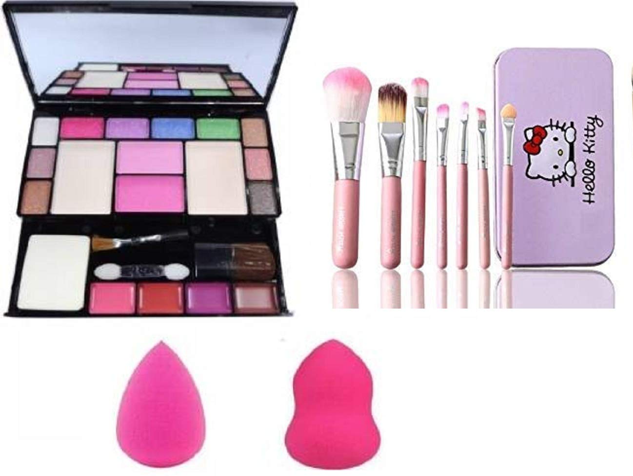 Angelie 6171 Professional Makeup Kit - 7Pcs Makeup Brush Set & 2Pcs Blender Puff (Pink) | Perfect for Travel, Bridal Makeup & Everyday Beauty Routine