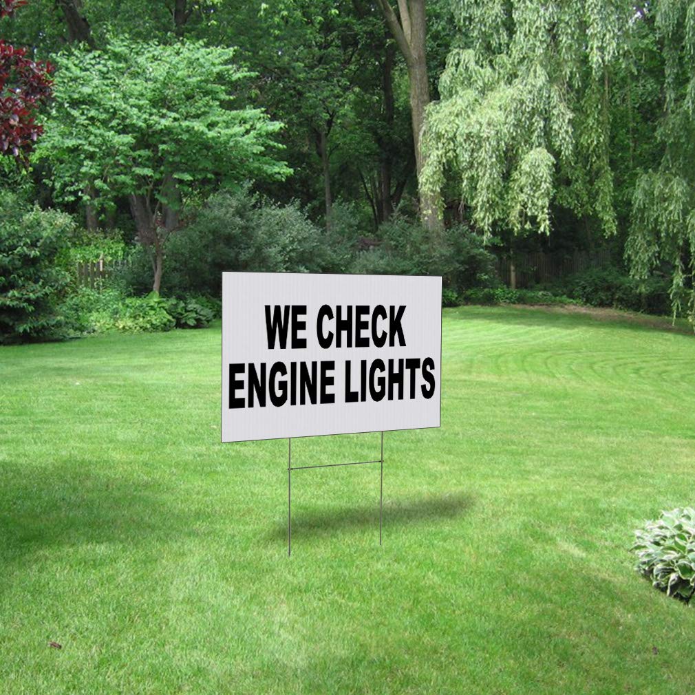 24x18 Inch Weatherproof Yard Sign - 'We Check Engine Lights' Black Auto Repair Shop Sign - Durable Outdoor Lawn & Garden Decoration for Car Shops, Garages, and Businesses