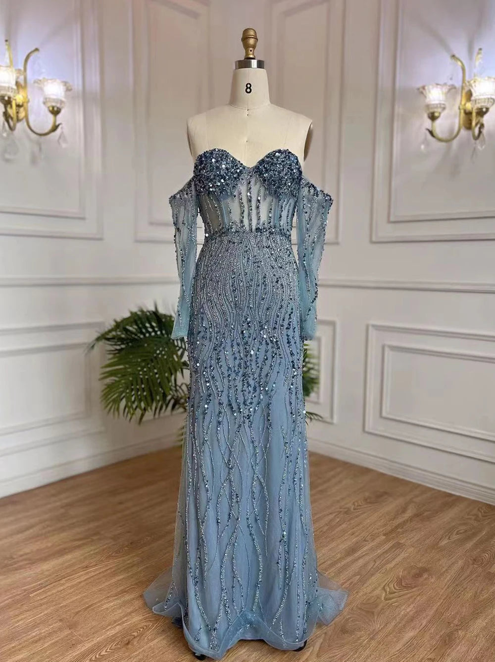 Elegant Grey Mermaid Evening Gown with Beaded Spaghetti Straps - Luxury Women's Formal Dress for Weddings, Parties & Special Occasions | Serene Hill Collection 2025