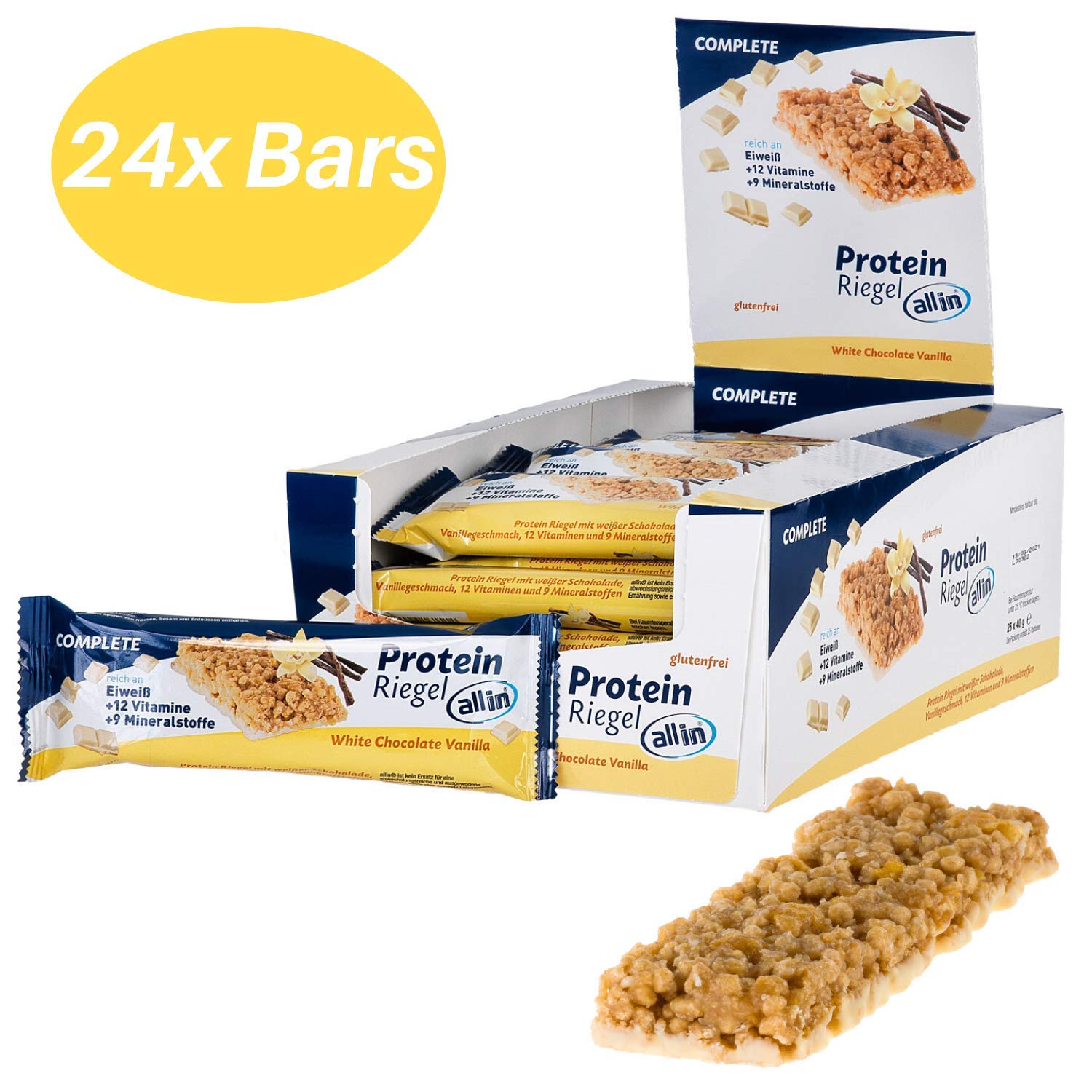 All in® COMPLETE Protein Bar White Chocolate & Vanilla 25-Pack (40g Each) - High Protein Snack with White Chocolate & Vanilla | Meal Replacement Bar for Fitness, Weight Loss & On-the-Go Nutrition | Perfect for Gym, Work & Healthy Lifestyle