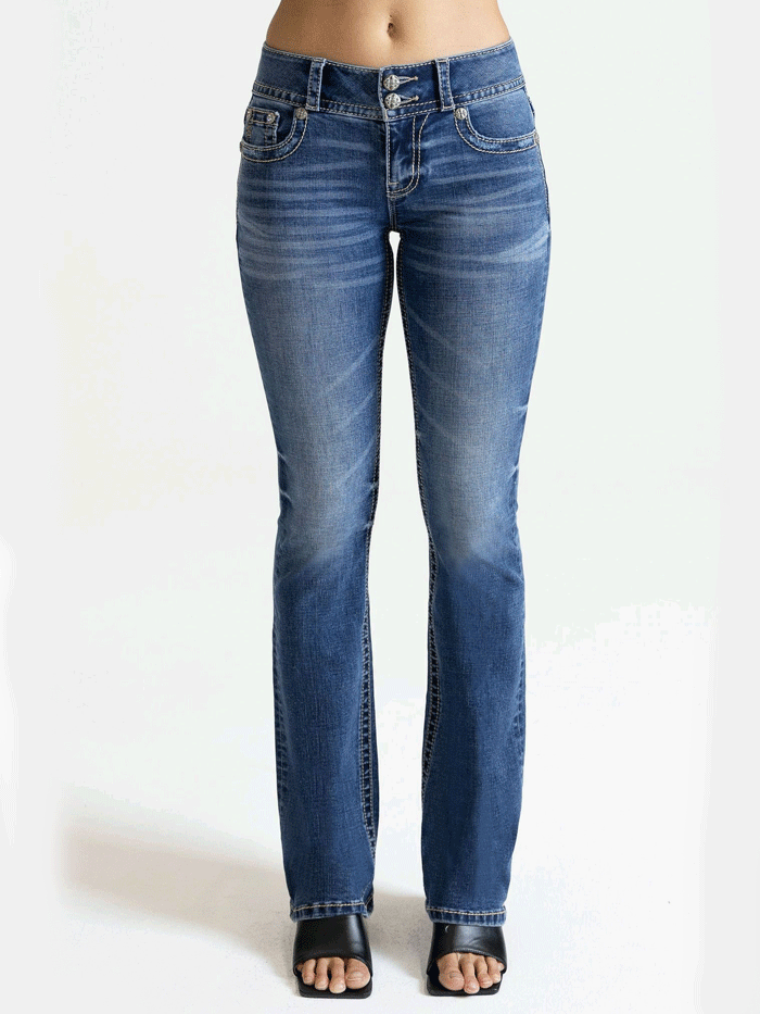 Miss Me M3636B95V Women's Mid Rise Bootcut Jeans in Denim Blue - Perfect for Casual Wear, Office Outfits & Everyday Comfort