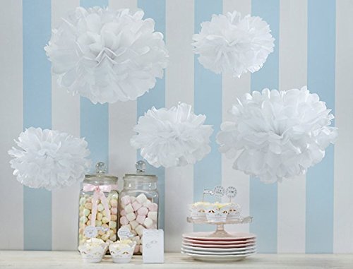 Orino8482; Tissue Paper Pom Poms - 5-Piece Set with 2 Sizes for Wedding, Party & Home Decor | DIY Pom Pom Flowers Kit in White & Rice White | Perfect for Baby Showers, Bridal Showers & Birthday Parties