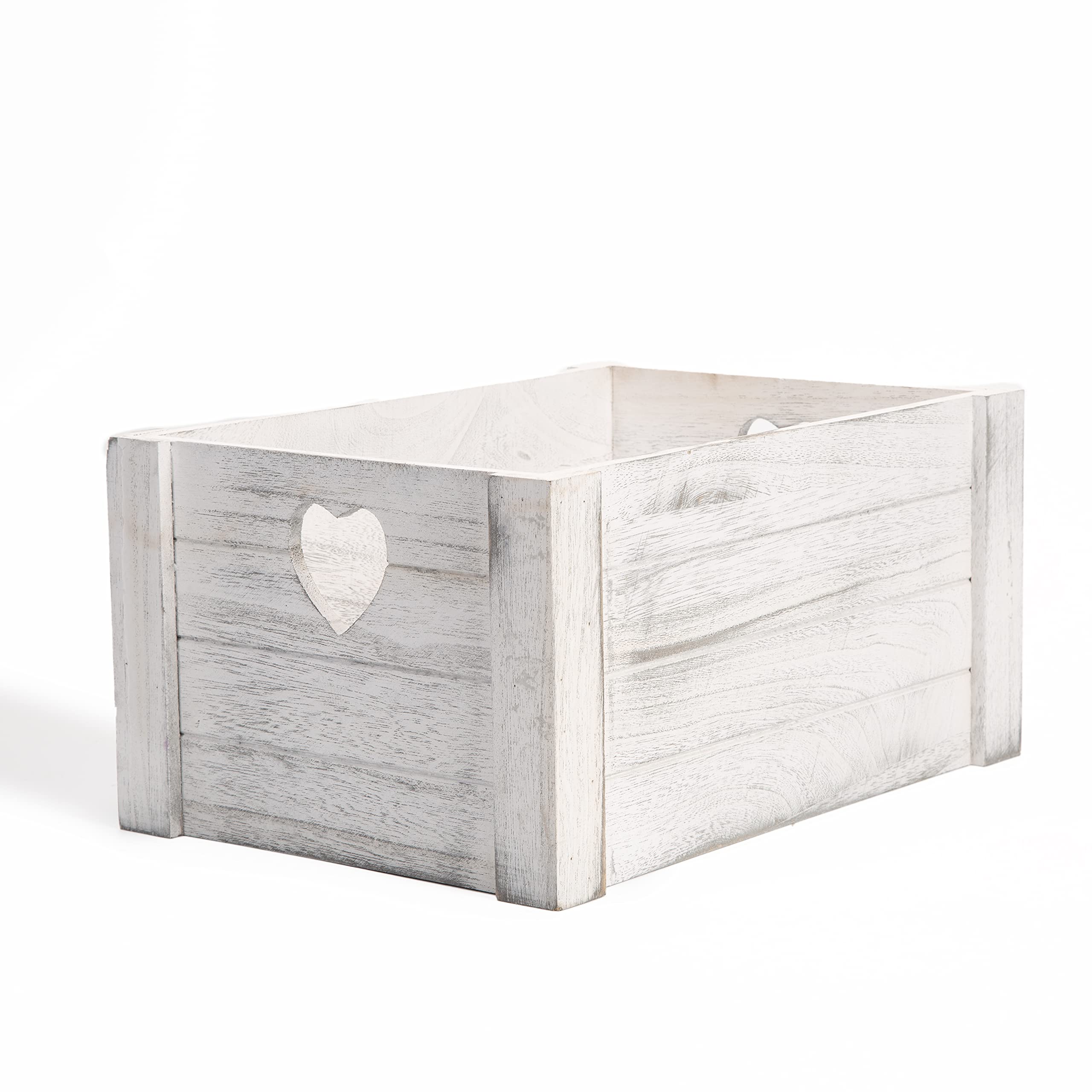 Charming Wooden Crates with Heart-Shaped Handles - Rustic Storage Box, Decorative Tray, Vintage Shelves & Gift Box (Large) - Perfect for Home Organization, Wedding Decor & Farmhouse Style