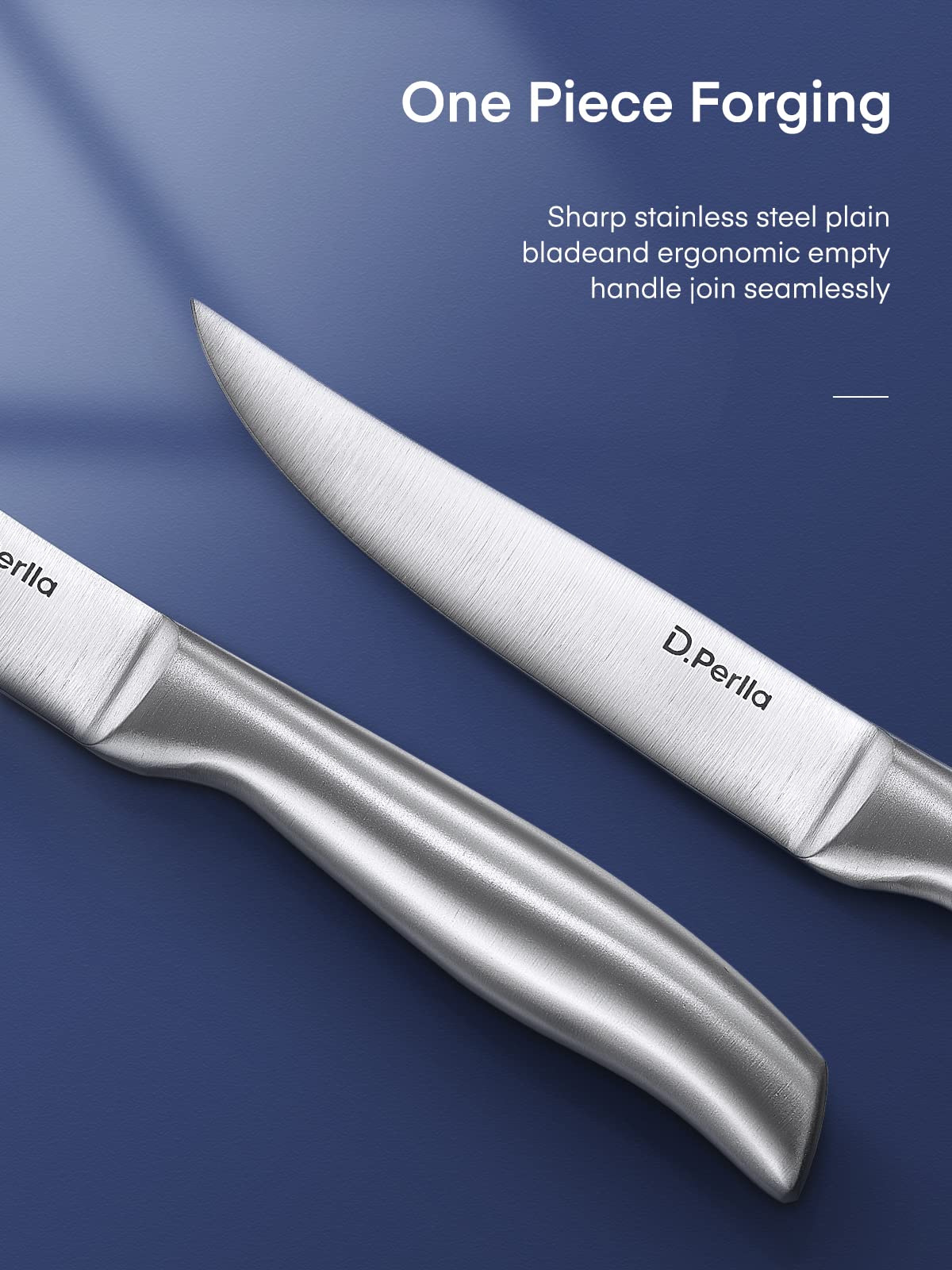 D.Perlla Premium 8-Piece Steak Knife Set - Ultra Sharp Straight Edge Blades, High Carbon Stainless Steel - Perfect for Steak Dinners, BBQ Parties & Fine Dining (4.5 Inch)