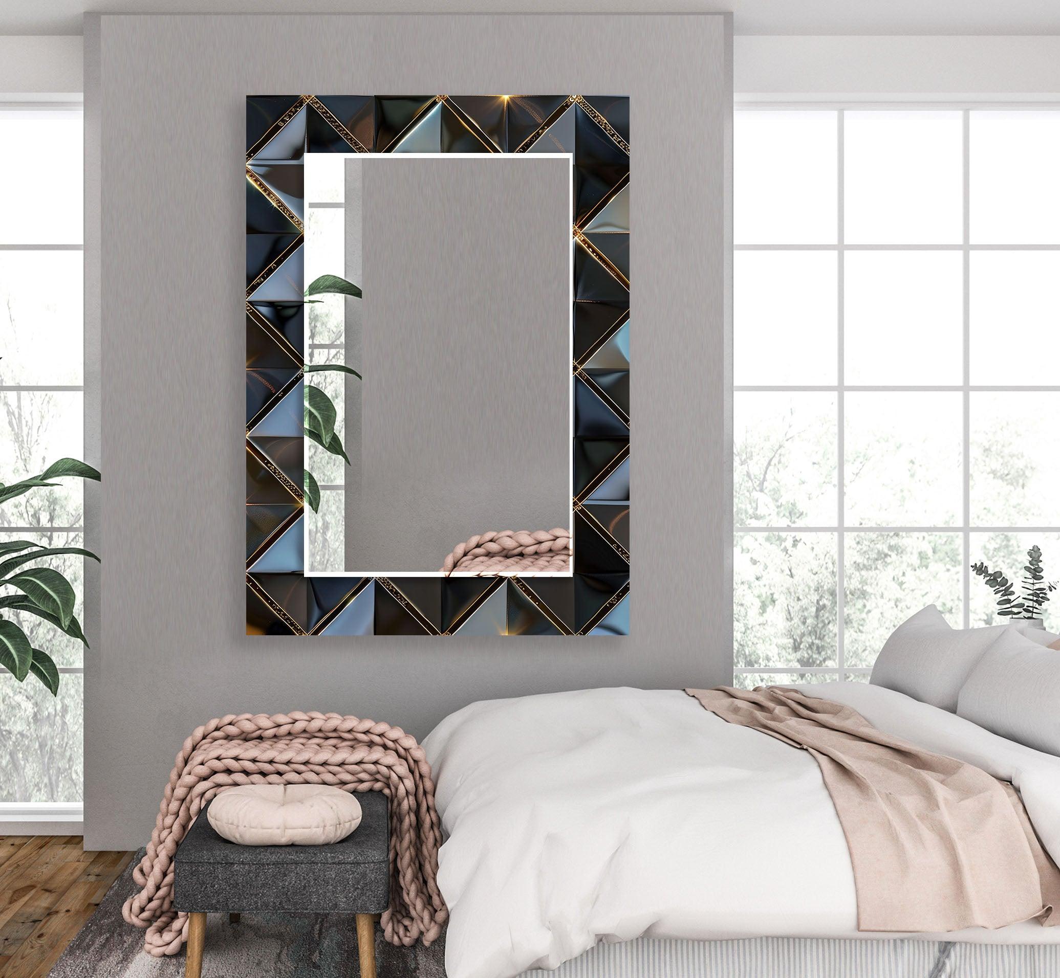 Modern Black Geometric Wall Mirror - Stylish Home Decor for Living Room, Bedroom & Entryway - Perfect for Selfies & Interior Design