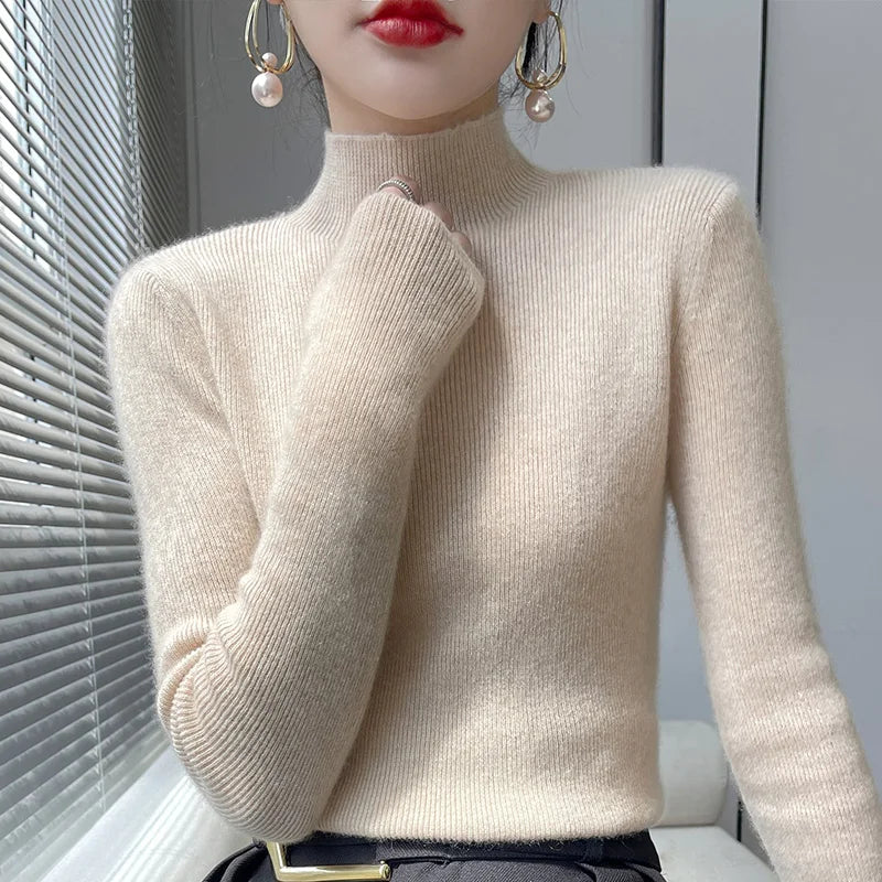 2022 Women's Cashmere Sweater Winter Warm Half Turtleneck Pullover Soft Comfortable Pure Color Knit Top for Casual Outfits & Office Wear