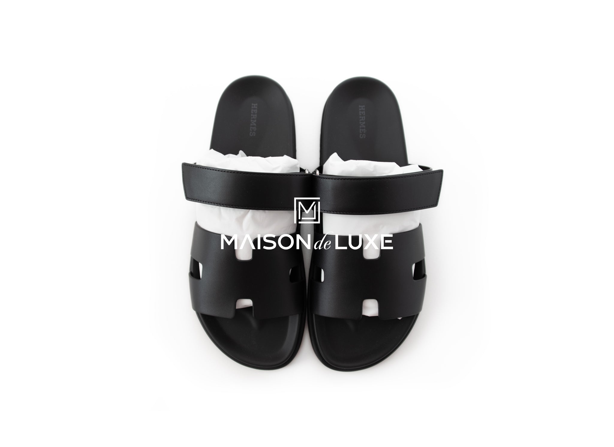 Hermes Men's Black Chypre Sandal Size 44 | Luxury Leather Slides for Men | Perfect for Summer, Beach & Casual Outings