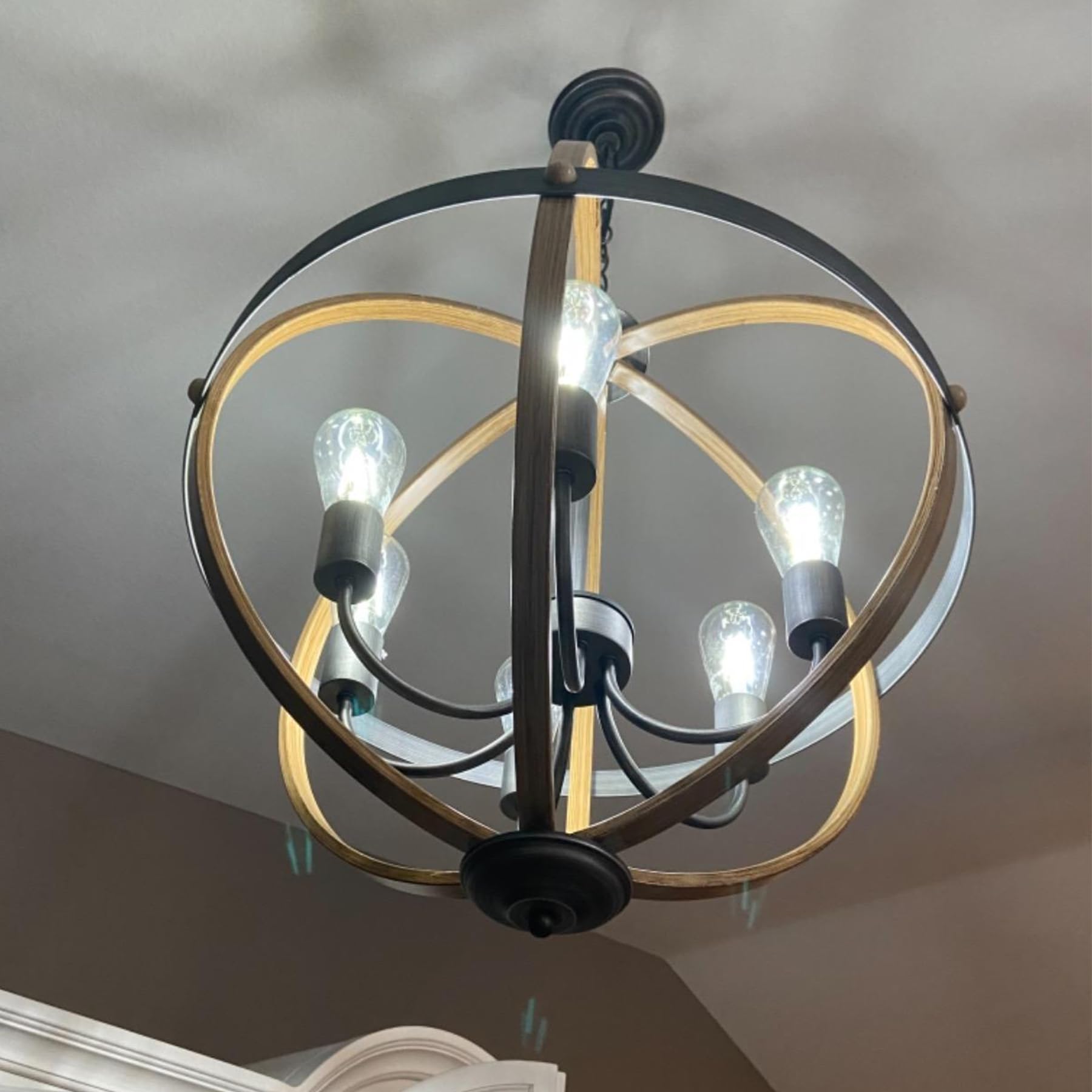 6-Light Rustic Farmhouse Orb Chandelier with Stardust Finish - Elegant Dining Room Lighting Fixture for Foyer, Bedroom, Living Room & Kitchen | Perfect for Farmhouse Decor, Wedding Centerpiece and Cozy Home Ambiance