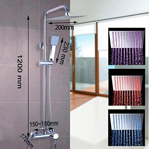 LED Shower Head Set - Chrome Brass Rain Waterfall Wall Mounted Shower Faucet with ABS Handheld Shower for Bathroom | Perfect for Spa-Like Relaxation & Water Saving
